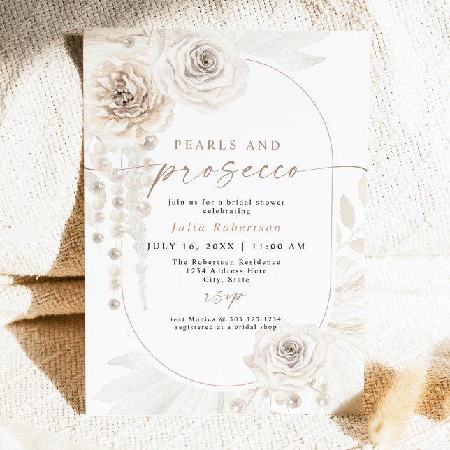 Invitación JULIA Boho Floral Pearls & Prosecco Bridal Shower (Subido por el creador)
