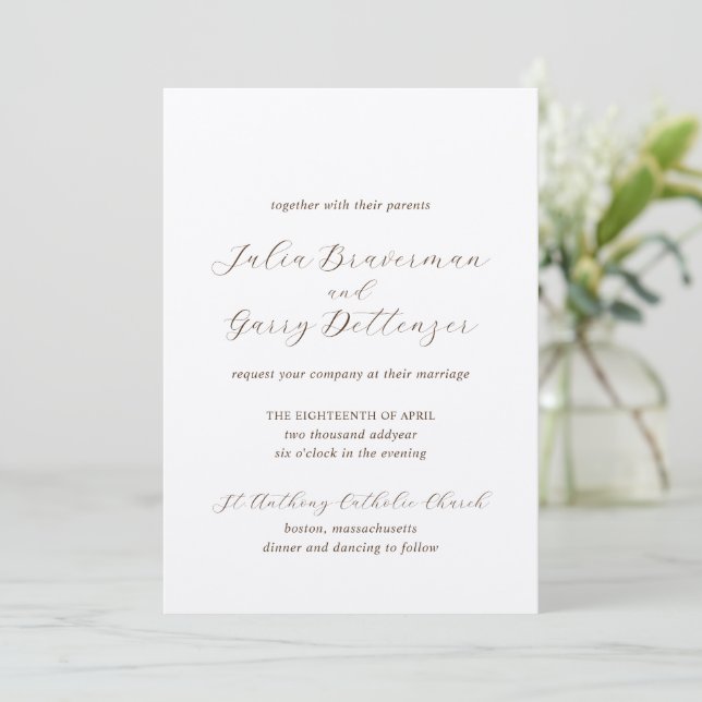 Invitación Julia Brown Tradicional Boda elegante (Anverso de pie)