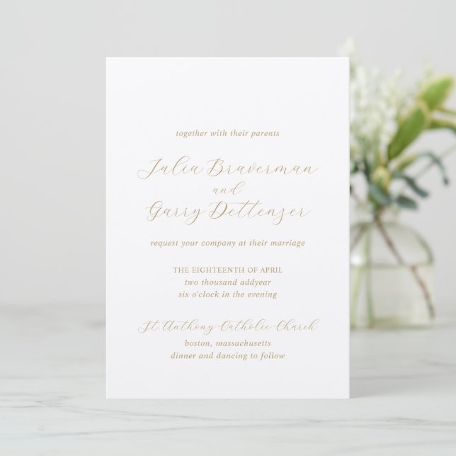 Invitación Julia Gold Tradicional Elegante Boda (Anverso de pie)