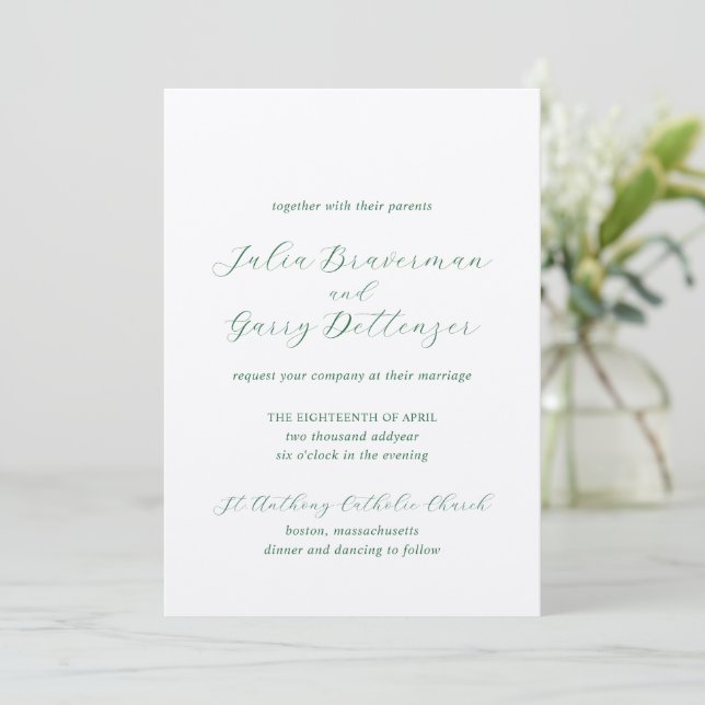 Invitación Julia Hunter Green Boda elegante tradicional (Anverso de pie)