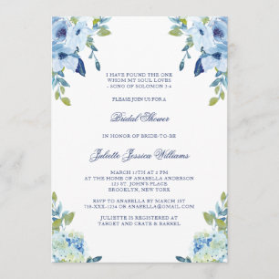 Invitación Juliette Elegant Floral Dusty Blue Bridal Shower