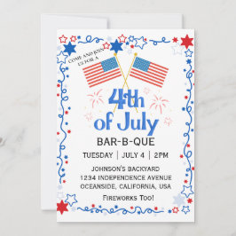 Invitación Julio Cuarto Bandera Estadounidense Fuegos artific