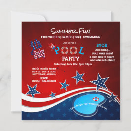 Invitación July 4th Pool Party BBQ Fireworks Invitation