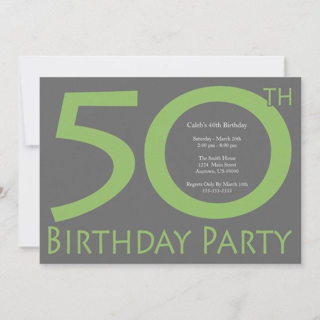 Invitación Jumbo Numbers Birday Party (Lime Green / Gray) (Anverso)