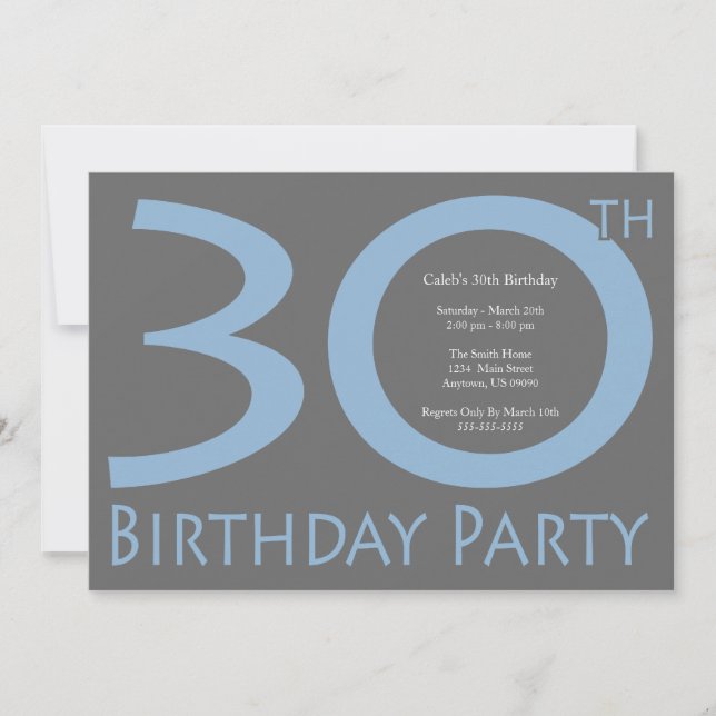 Invitación Jumbo Numbers Birthday Party (Azul/Gris) (Anverso)