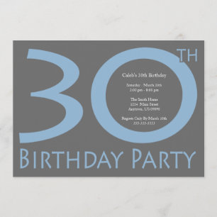 Invitación Jumbo Numbers Birthday Party (Azul/Gris)