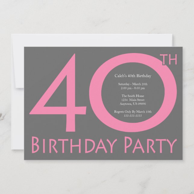 Invitación Jumbo Números Fiesta de Cumpleaños (Rosa / Gris) (Anverso)