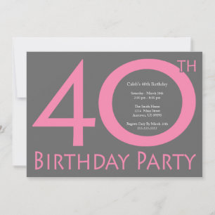Invitación Jumbo Números Fiesta de Cumpleaños (Rosa / Gris)