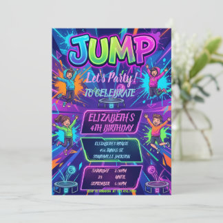 Invitación Jump Birthday Party Tie Dye Neon Glow Jump Party