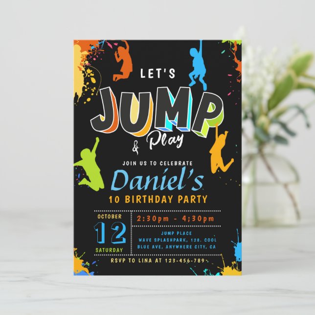 Invitación Jump Fiesta Let's Jump Boy Birthday (Anverso de pie)