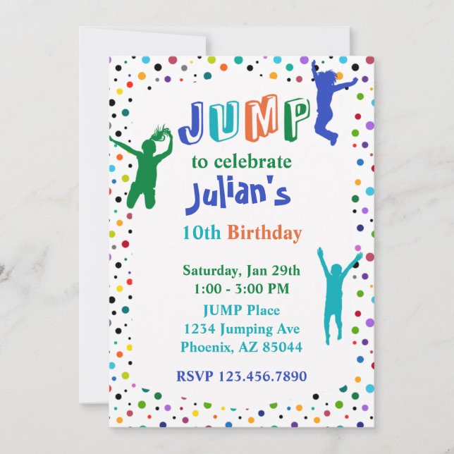 Invitación Jump Fiesta Trampoline Park Boys Cumpleaños (Anverso)