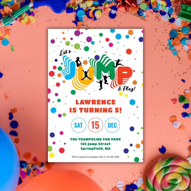 Invitación Jump Play Trampoline Park Fiestas Niños Cumpleaños (Jump Play Trampoline Park Party Kids Birthday Invitation)