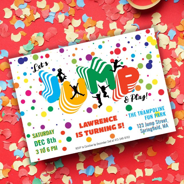 Invitación Jump Play Trampoline Park Fiestas Niños Cumpleaños (Jump Play Trampoline Park Party Kids Birthday Invitation)