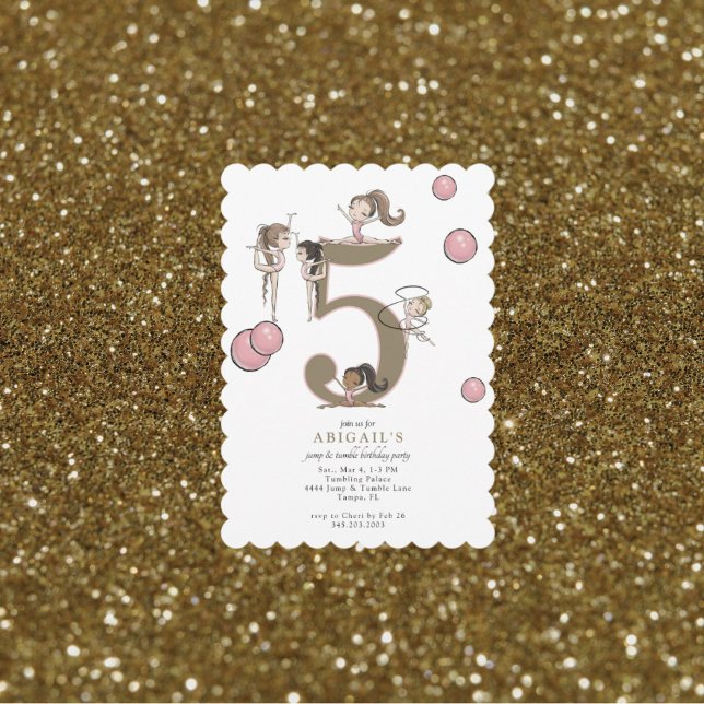 Invitación Jump & Tumble Gymnastics White 5th Birthday Party (Subido por el creador)