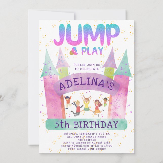 Invitación Jumping Castle Jump Play Gymnastics Niños Cumpleañ (Anverso)