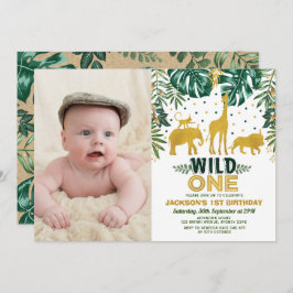 Invitación Jungla 1.ᵉʳ cumpleaños Wild One Safari Animals Fie