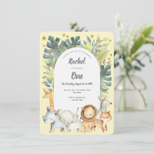 Invitación jungla 1er cumpleaños, lindos animales de safari a