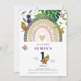 Invitación Jungla, Arcoiris Y Chameleon Baby Primer Cumpleaño