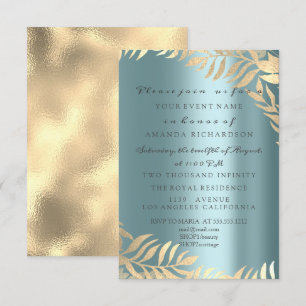 Invitación Jungla Azul Dorada Elegante Cumpleaños Nupcial