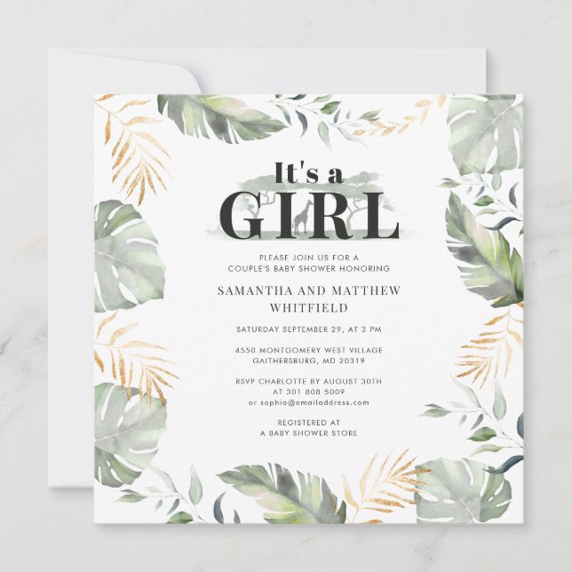 Invitación Jungla Botánica Giraffe Pareja Baby Shower (Anverso)