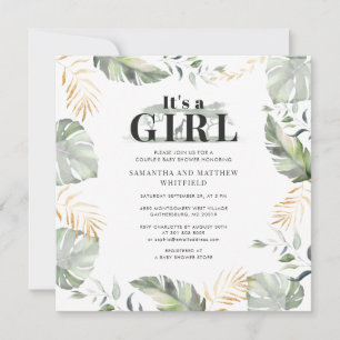 Invitación Jungla Botánica Giraffe Pareja Baby Shower
