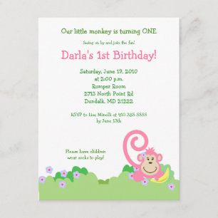 Invitación Jungla de monos rosados Silly 4x5 Chica Cumpleaños