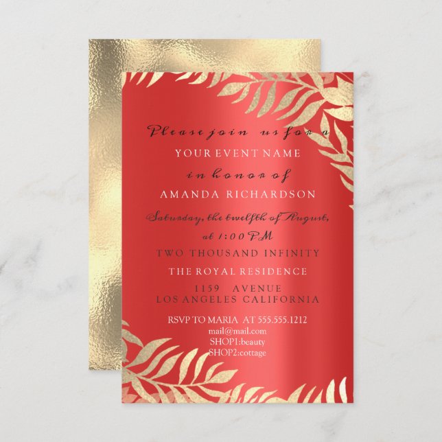 Invitación Jungla de oro Rubí rojo Oro Elegante Cumpleaños de (Anverso / Reverso)