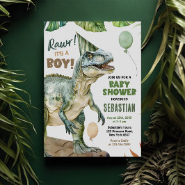 Invitación Jungla Dinosaurio T Rex Baby Boy Shower