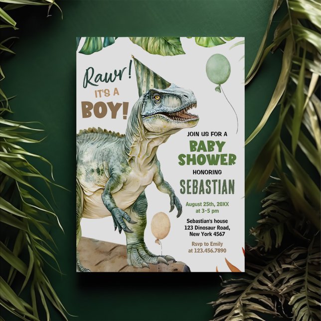 Invitación Jungla Dinosaurio T Rex Baby Boy Shower (Subido por el creador)