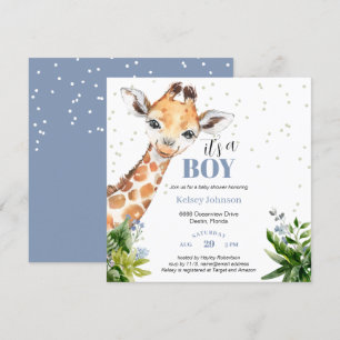 Invitación Jungla Safari de Jirafa Azul Es un Niño Baby Showe
