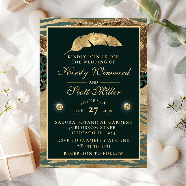 Invitación Jungla Safari Verde Beige Brillo Agata Boda (Subido por el creador)