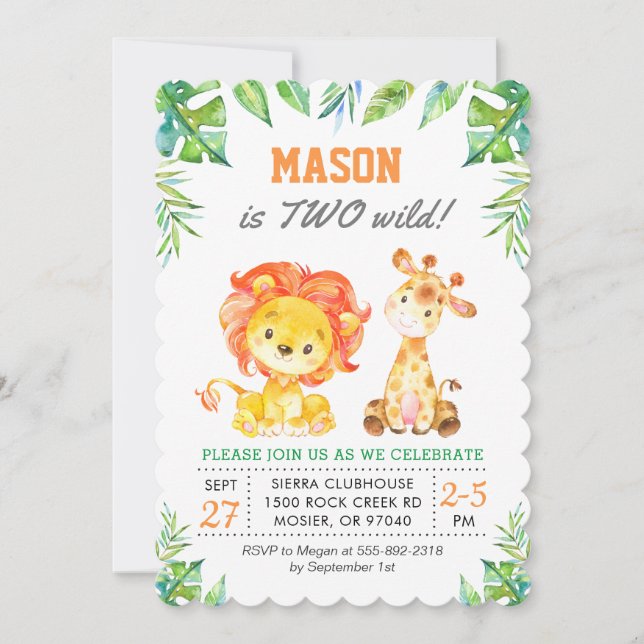 Invitación Jungla Safari Verde Primera fiesta de cumpleaños (Anverso)