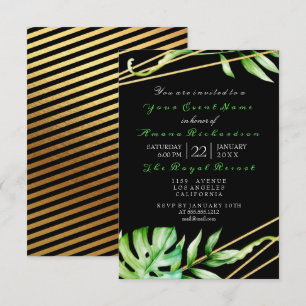 Invitación Jungla tropical Fiesta blanco negro franjas lujo