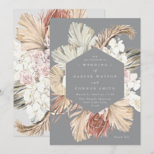 Invitación Jungla tropical floral de gramíneas grisáceas