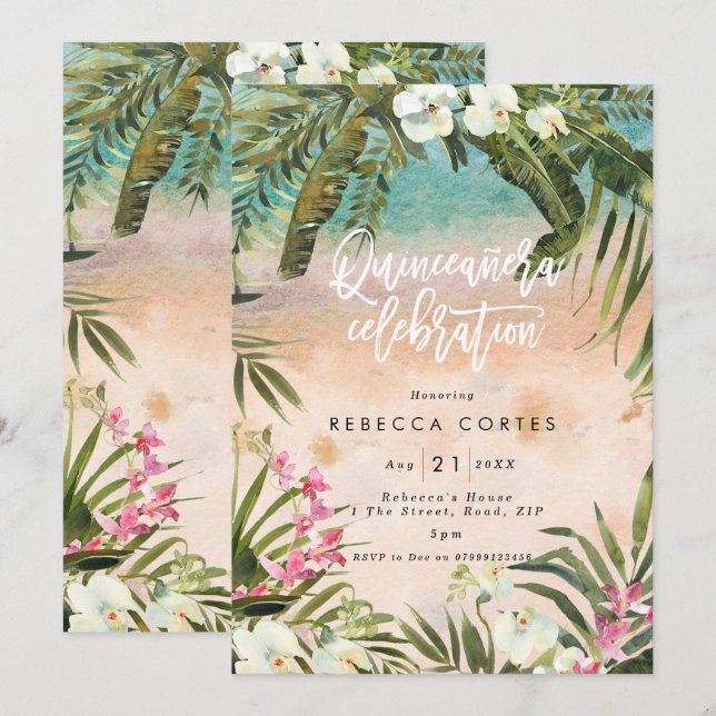 Invitación jungla tropical Quinceanera 15 años (Anverso / Reverso)