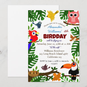 Invitación Jungla Tropical Verano Verano Niños Aves Cumpleaño