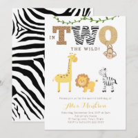 Jungle 2º cumpleaños invita, Monkey Giraffe Zebra