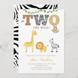 Invitación Jungle 2º cumpleaños invita, Monkey Giraffe Zebra