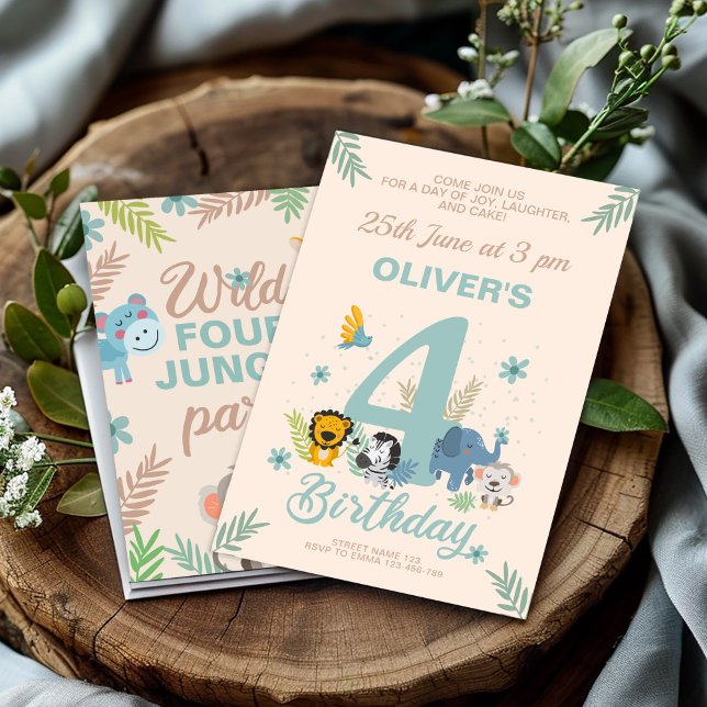 Invitación Jungle Adventure Blue Cuarto Cumpleaños (Subido por el creador)