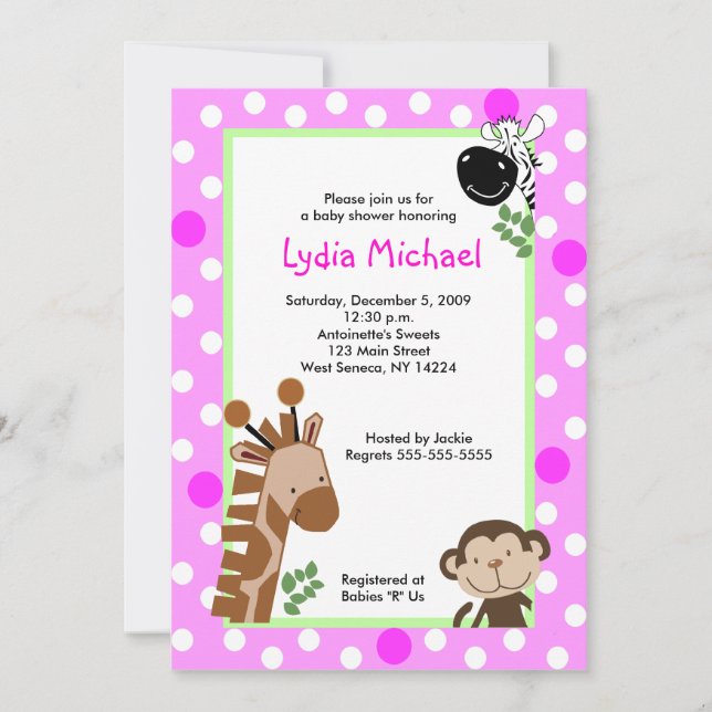 Invitación JUNGLE ADVENTURE PINK Safari Baby Shower (Anverso)