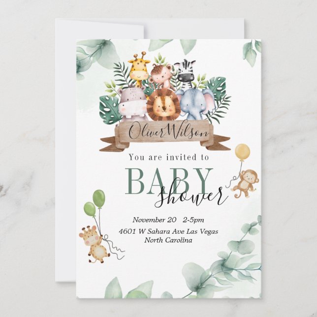 Invitación Jungle Animal Baby Shower (Anverso)