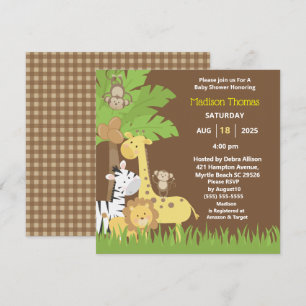 Invitación Jungle Animales Brown Safari Boy Baby Shower I