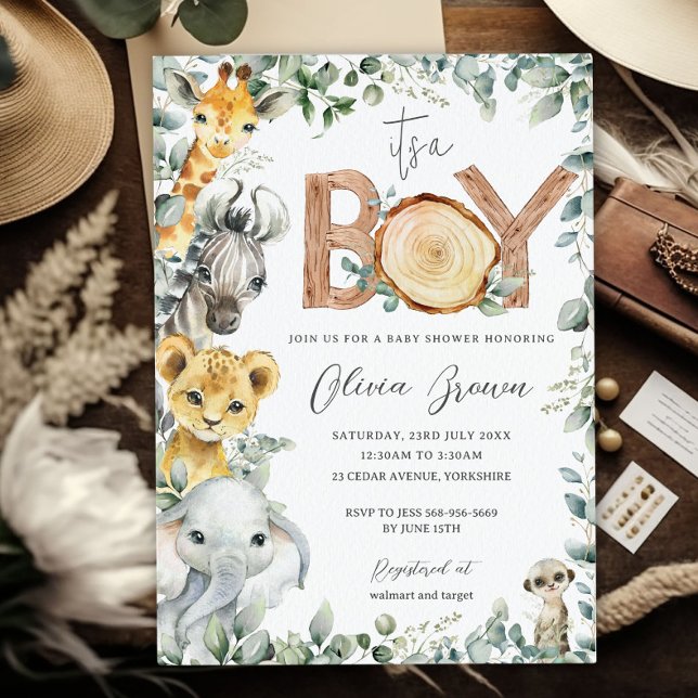 Invitación Jungle Animales Greenery Safari Boy Baby Shower (Subido por el creador)