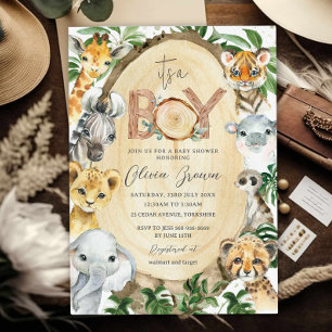 Invitación Jungle Animales Safari Greenery Boy Baby Shower