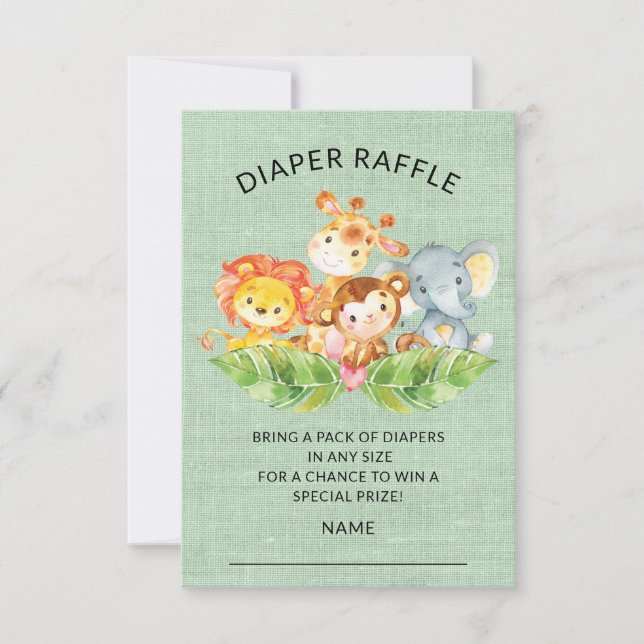 Invitación Jungle Animals Baby Shower Diaper Raffle Ticket (Anverso)