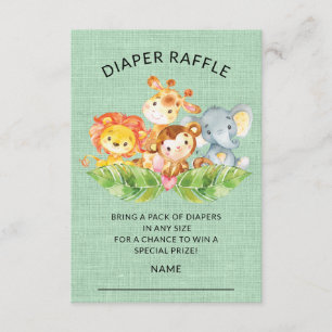 Invitación Jungle Animals Baby Shower Diaper Raffle Ticket
