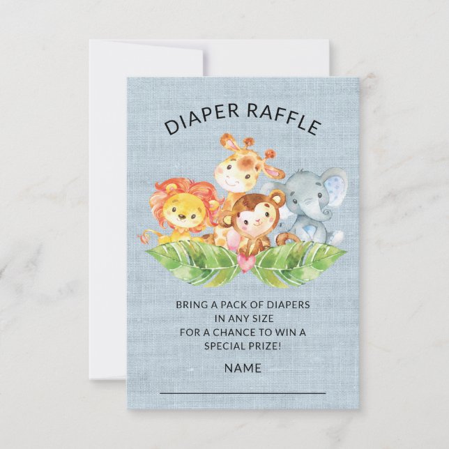 Invitación Jungle Animals Baby Shower Diaper Raffle Ticket (Anverso)