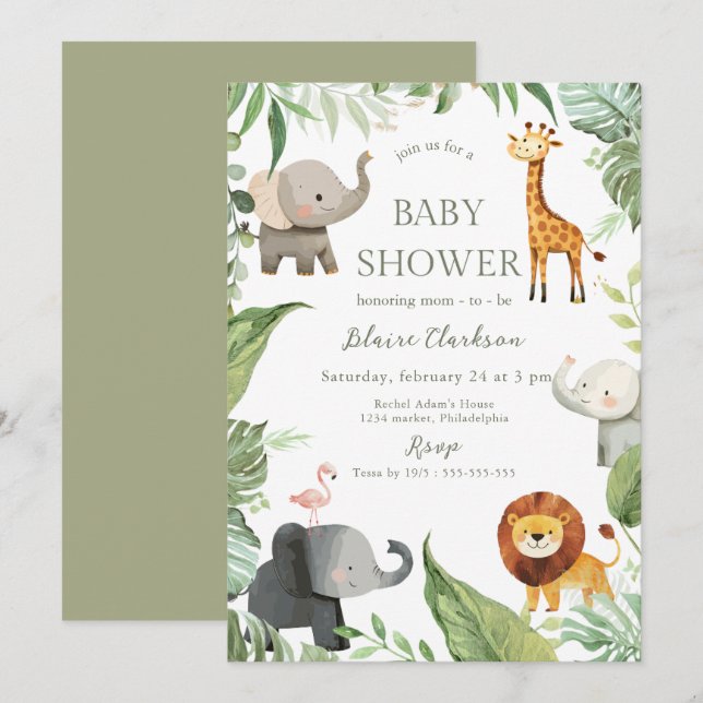 Invitación Jungle Animals Baby Shower Invitation (Anverso / Reverso)