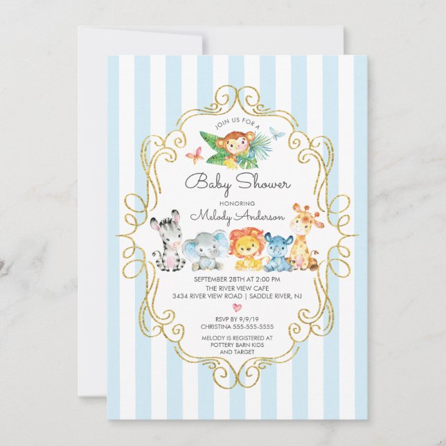 Invitación Jungle Animals Boys Baby Shower (Anverso)