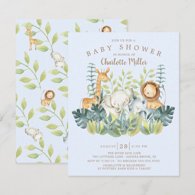 Invitación Jungle Animals Boys Baby Shower (Anverso / Reverso)